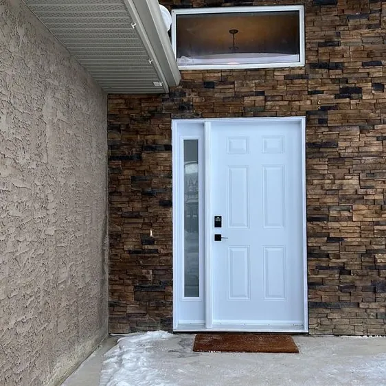 Six panel entry door with sidelite